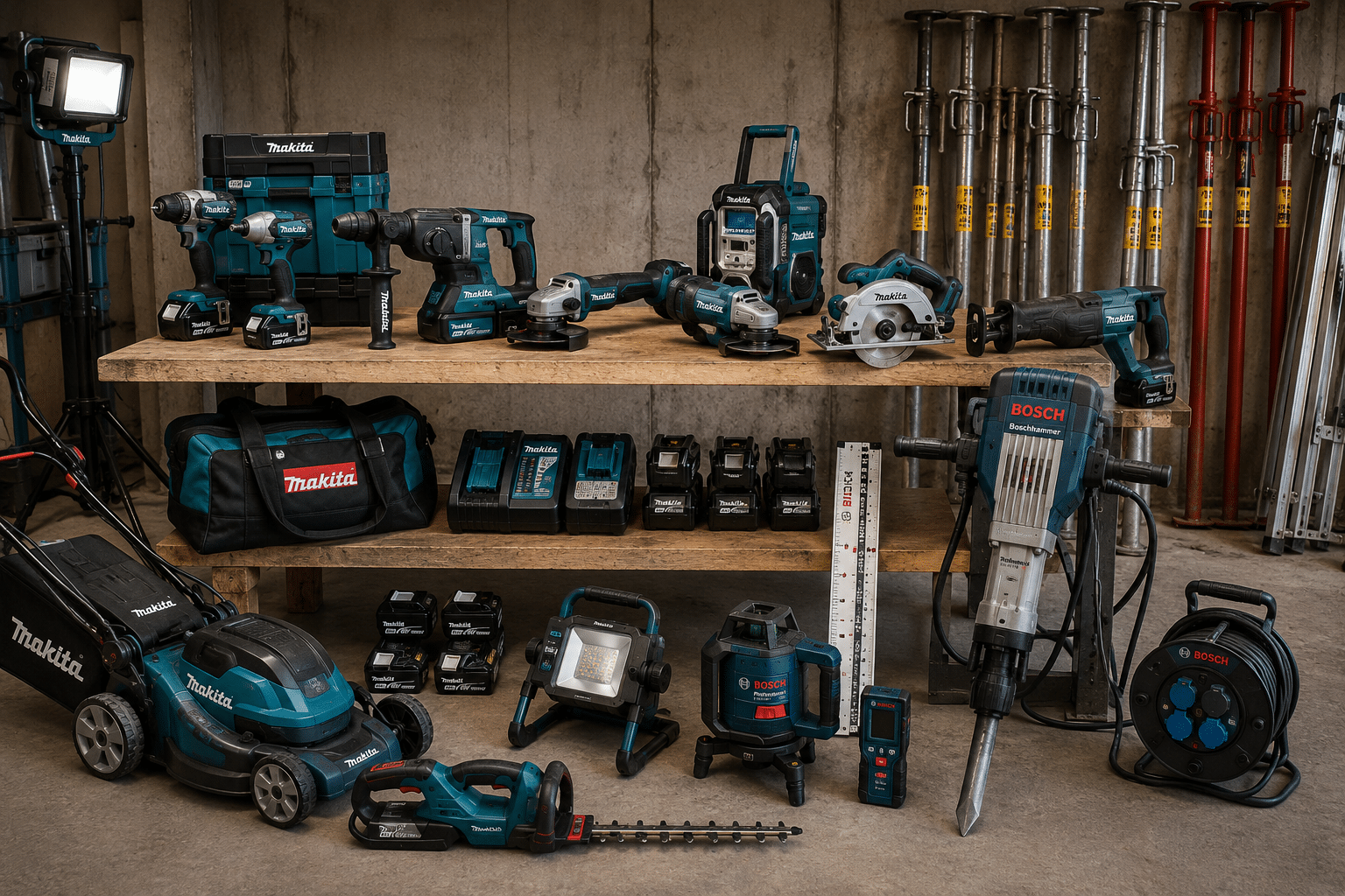 Professionelle Makita Akkuwerkzeuge, Bosch Messtechnik und Baustellenausrüstung